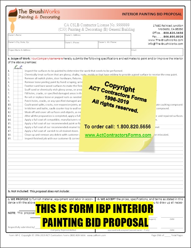 Painting Contractor Bid & Estimate Forms